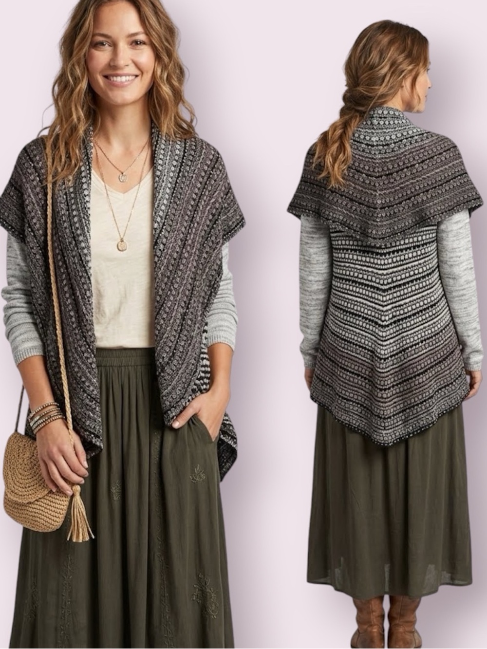 Dor Dor Couture Cardigan Sweater Open Waterfall Front Neutral Earthy Boho Large